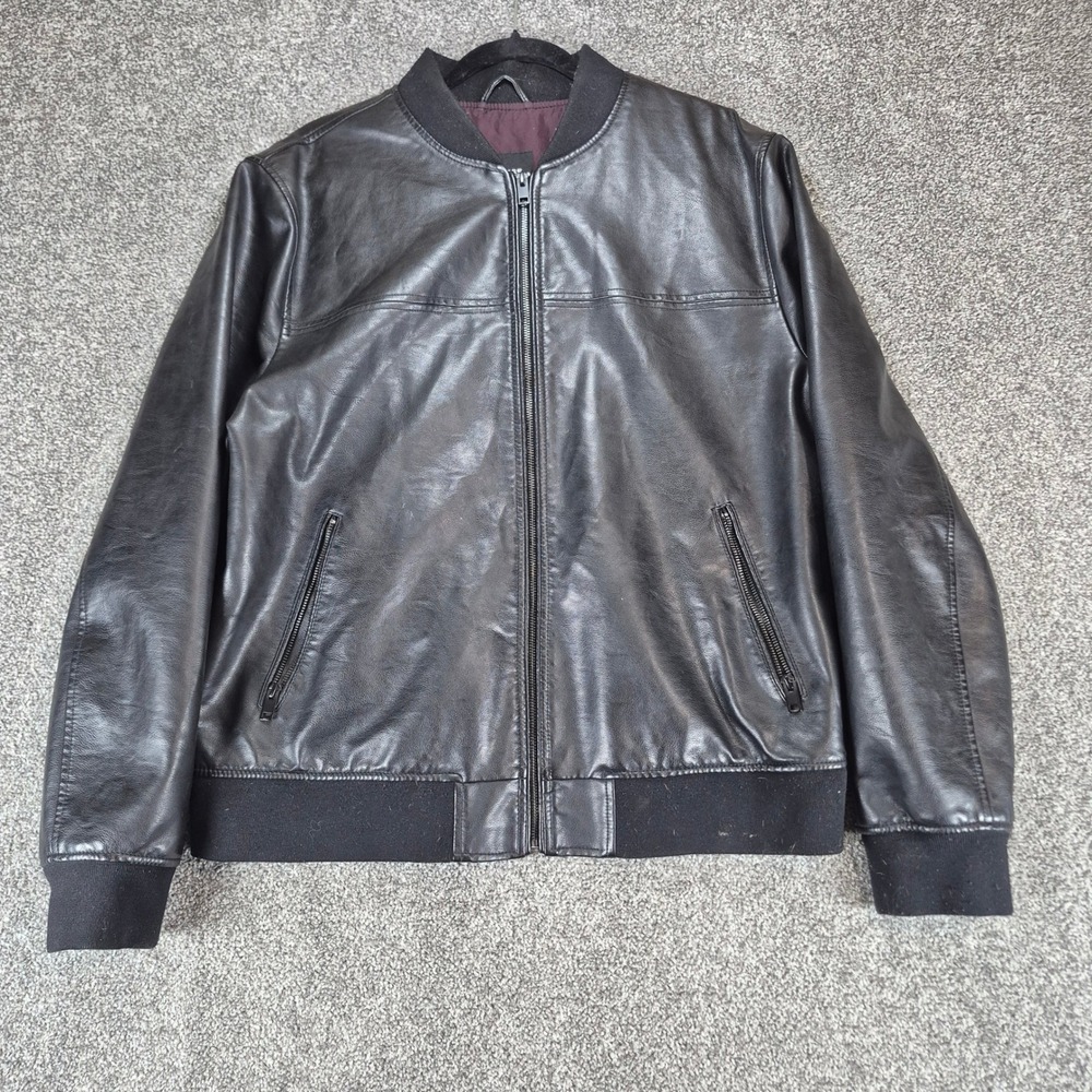 Express Faux Leather Bomber Jacket Mens XL Black Full Zip‎